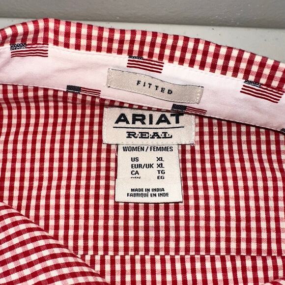 Ariat Real Womens Size XL Red White Check Long Sleeve Button Up Casual Shirt - Picture 3 of 10